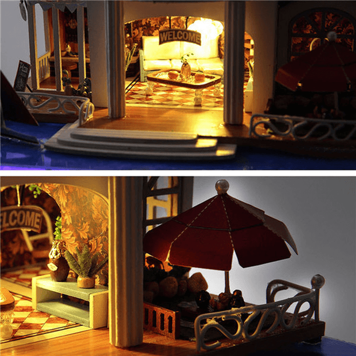 T-Yu Hawaii Villa DIY Dollhouse Miniature Model Doll House with Light Cover Extra Gift Decor Collection Toy - MRSLM