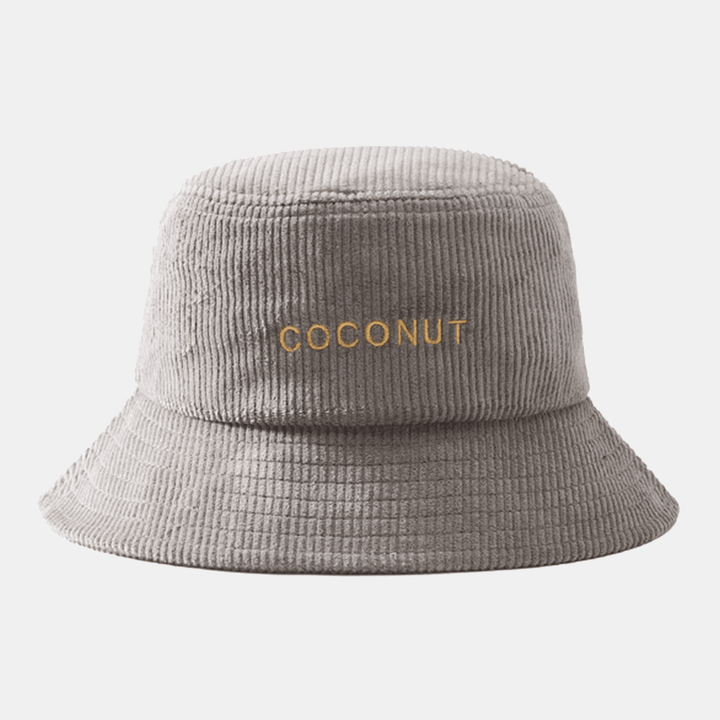 Unisex Corduroy Letter Embroidered Bucket Hat Vintage Wild Short Brim Sunshade Hat - MRSLM