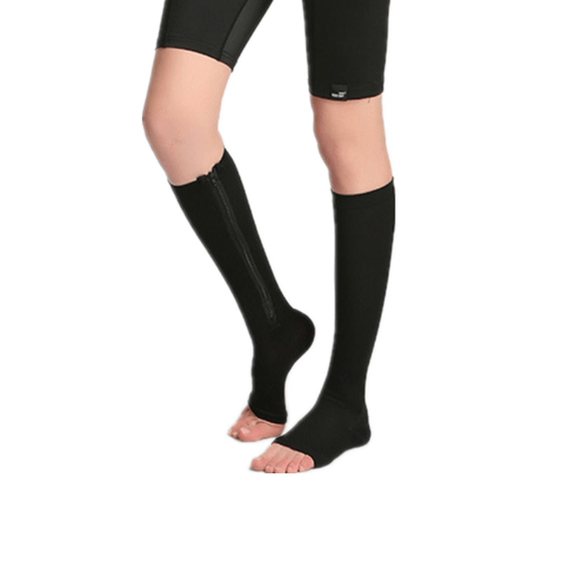 1 Pair Zip Sox Compression Socks Zipper Leg Support Knee Stockings Open Toe - MRSLM