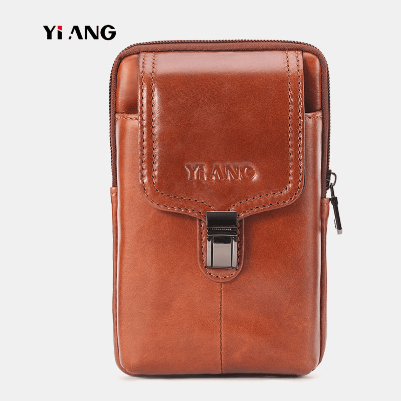 Men Genuine Leather Vintage Waist Bag Belt Bag Phone Bag - MRSLM