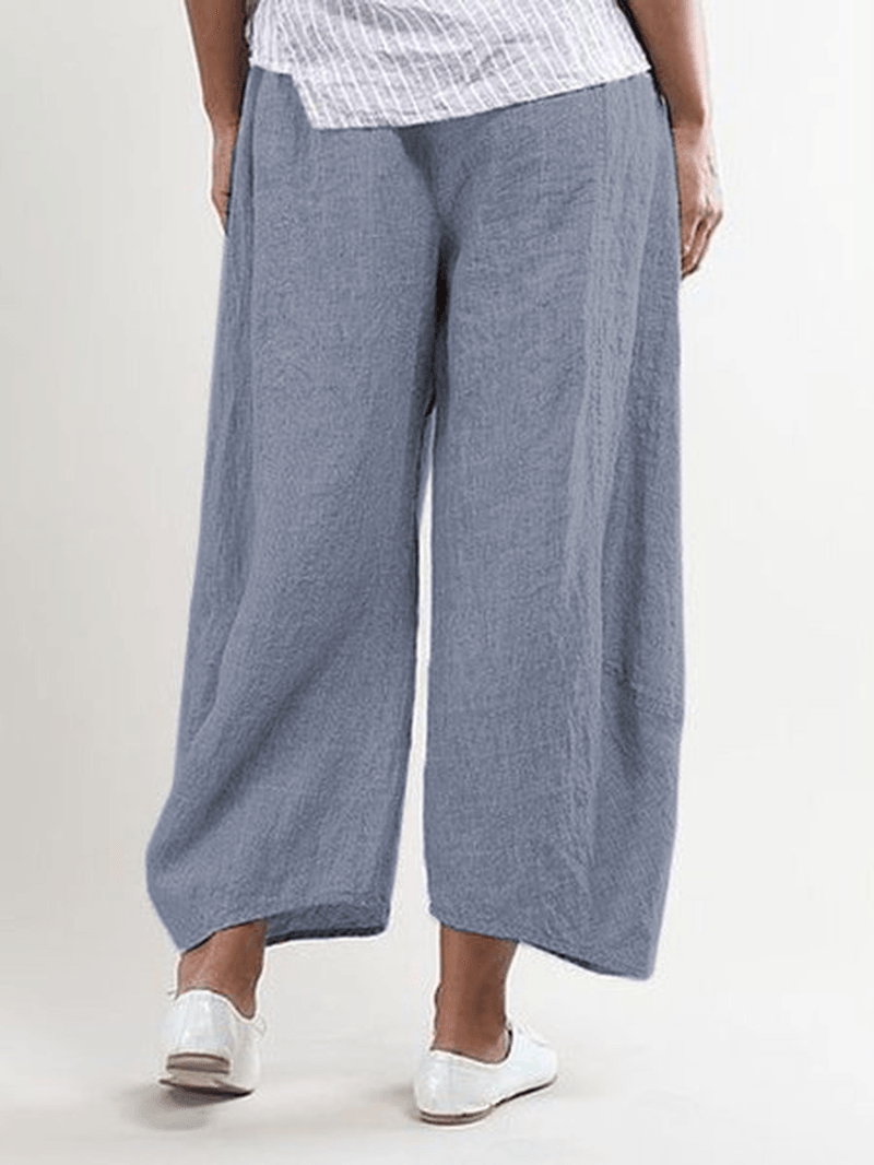 Women Casual Solid Color Cotton Trouser Pants - MRSLM