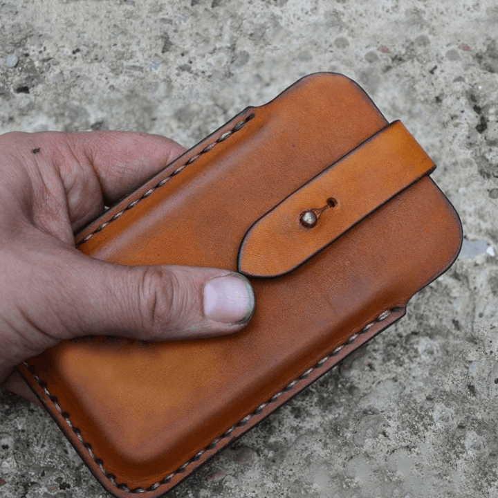 Men Genuine Leather Retro Solid 6.3 Inch Phone Bag Waist Bag - MRSLM