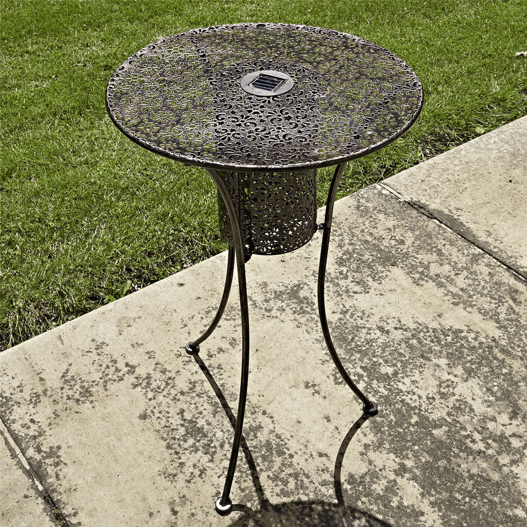 LED End Table Solar Garden Bistro Table Outdoor Silhouette Light Bronze Finish Warm White - MRSLM
