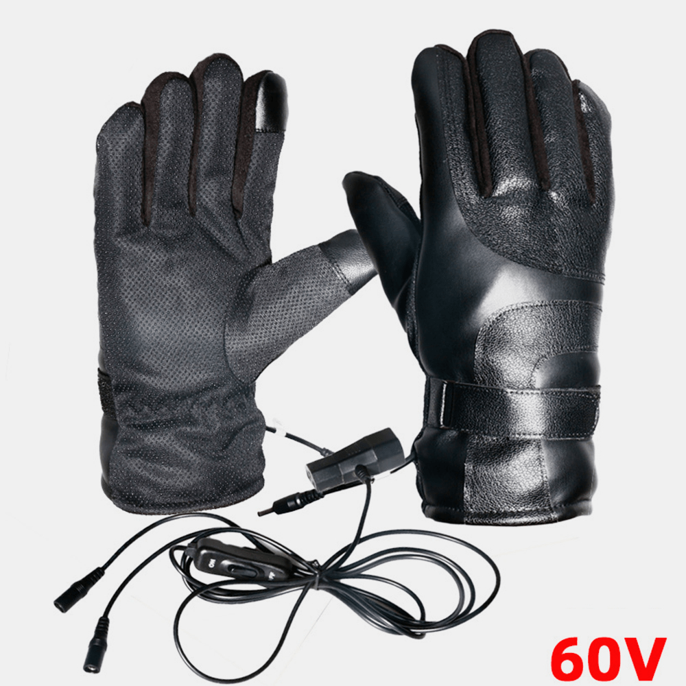 Unisex USB Charging Heating Outdoor Winter Electric Car Riding Keep Warm Waterptoof Windproof Leather Gloves - MRSLM