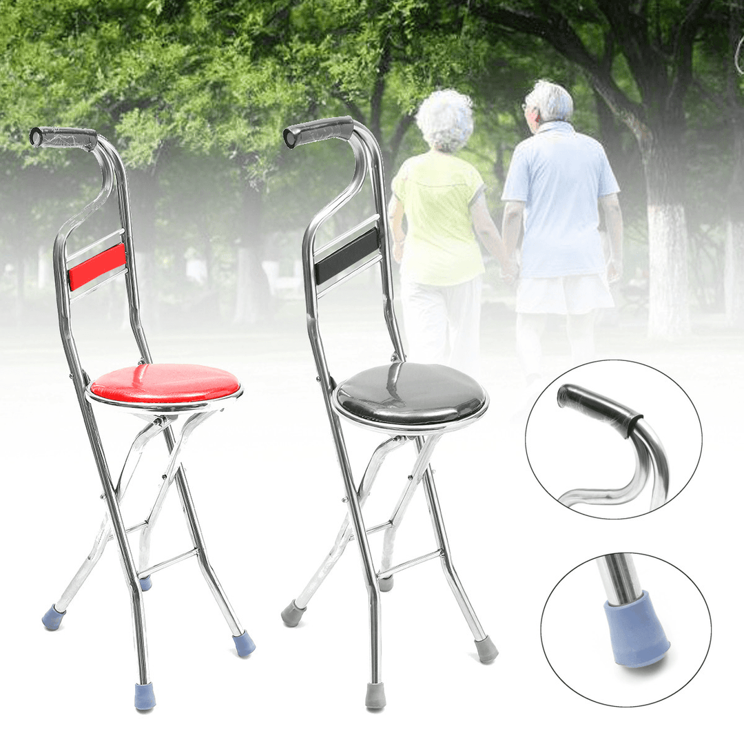 Stainless Steel Portable Folding Walking Stick Chair Seat Stool Travel Cane - MRSLM