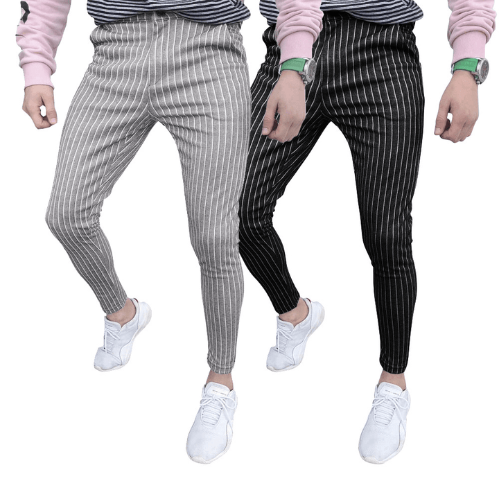 New European Style Striped Stitching Button-Style Slim-Fit Men'S Casual Pants - MRSLM