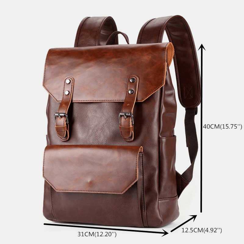 Unisex PU Leather Large Capacity Travel Backpack Vintage Laptop Bag - MRSLM