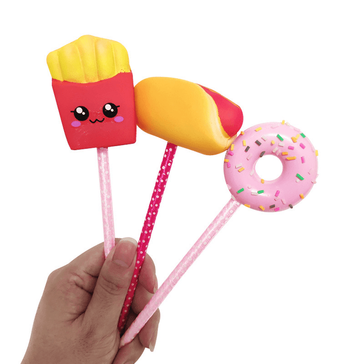 Donut Hot Dog Squishy Slow Rising Rebound Writing Simulation Pen Case with Pen Gift Decor Collection with Packaging - MRSLM
