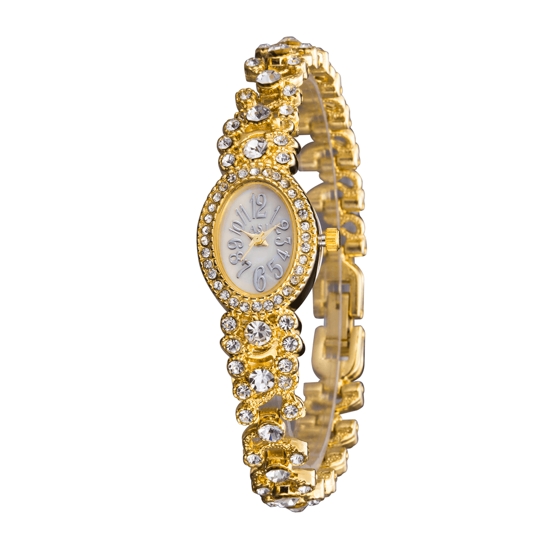 Deffrun ASJ Luxury Delicate with Diamonds Oval Dial Women Waterproof Stainless Steel Strap Quartz Watch - MRSLM