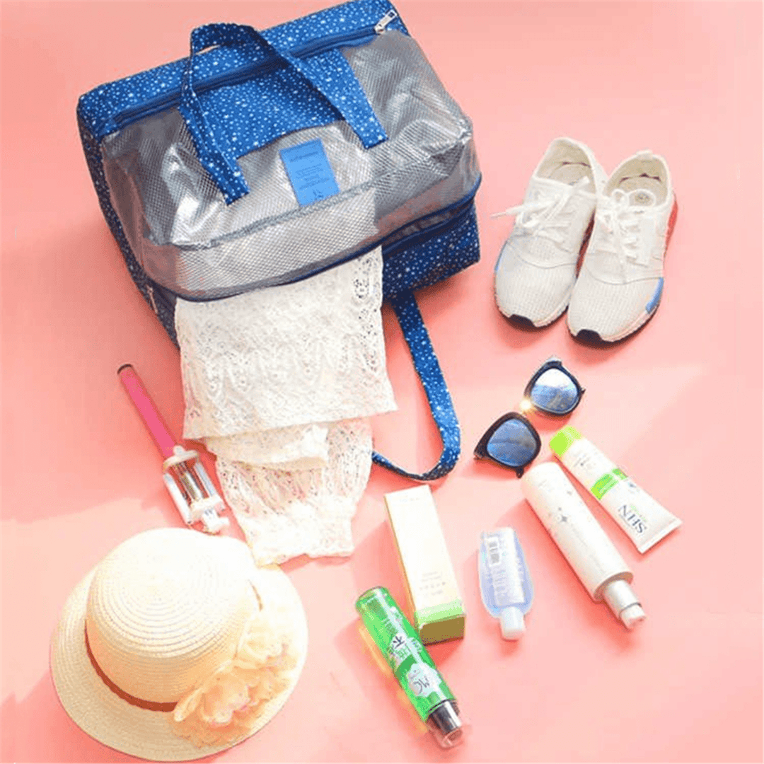 Outdoor Portable Women Mesh Beach Tote Bag Summer Travel Pouch Handbag - MRSLM