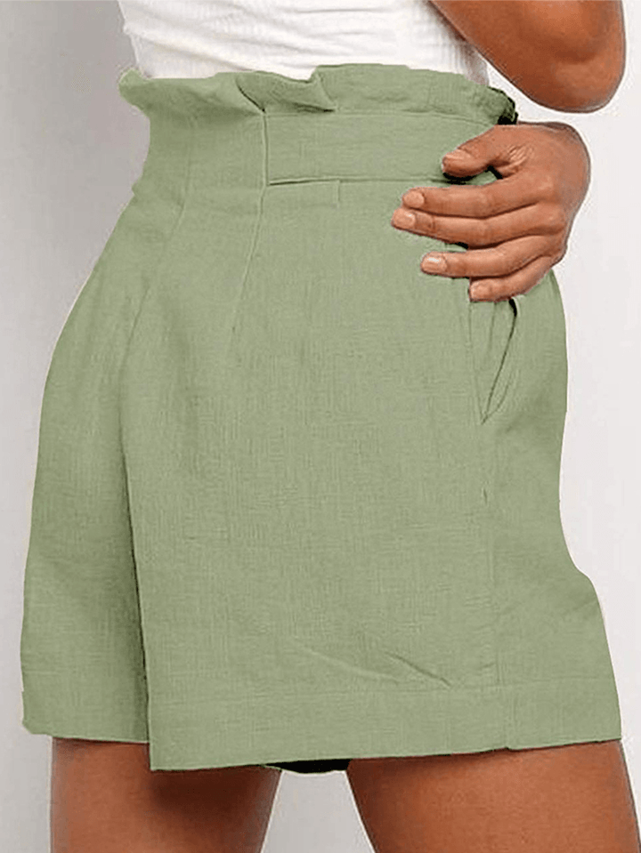 Women High Waist Ruffle Button Design Wild Daily Casual Shorts - MRSLM