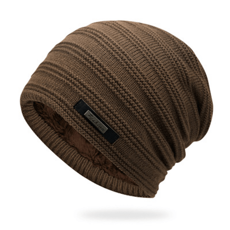 Men'S Knitted Adult Wool plus Velvet Padded Outdoor Warmth Cap - MRSLM