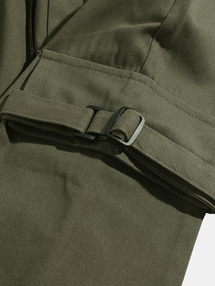 Mens Pocket Drawstring Elastic Waist Solid Color Mid Waist Cargo Pants - MRSLM