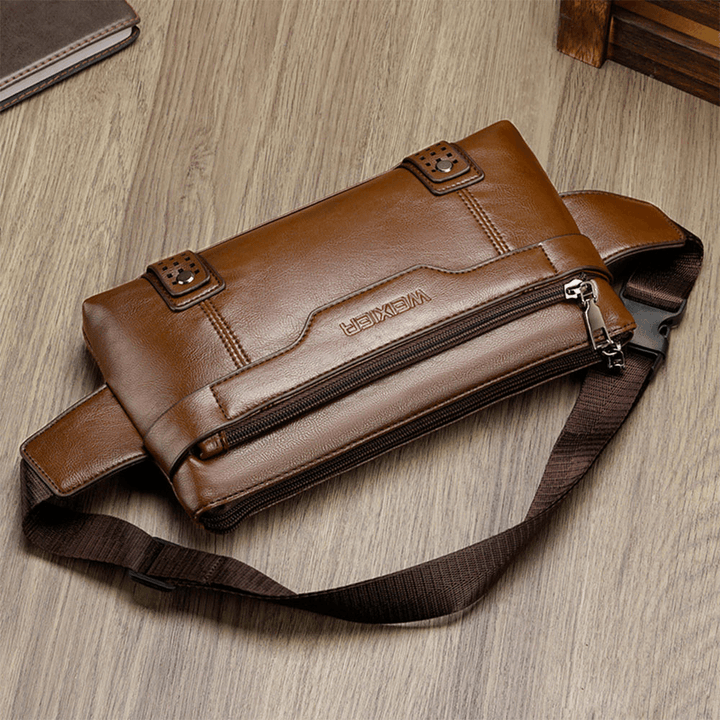 Men PU Leather Waterproof Large Capacity Chest Bag Outdoor Outing 6.5 Inch Phone Bag Crossbody Bags Shoulder Bag - MRSLM