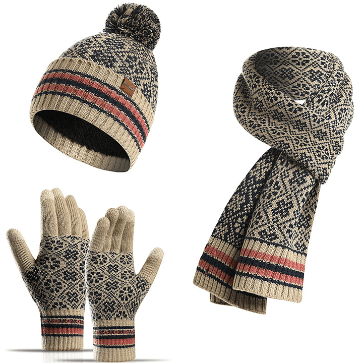 Three-Piece Winter New Knitted Warm Woolen Hat Scarf and Gloves - MRSLM