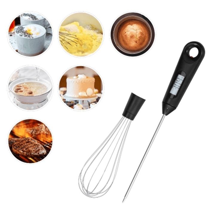 2-In-1 Instant Read Food Thermometer and Egg Whisk with LCD Display ℃/ ℉ Switchable Digital Meat Thermometers for Kitchen Cooking Baking Grilling - MRSLM