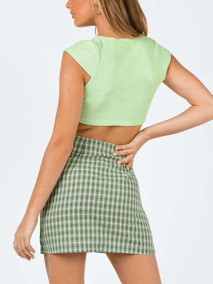 Plaid Print Side Split Zipper Fashion Wild Mini Skirts - MRSLM