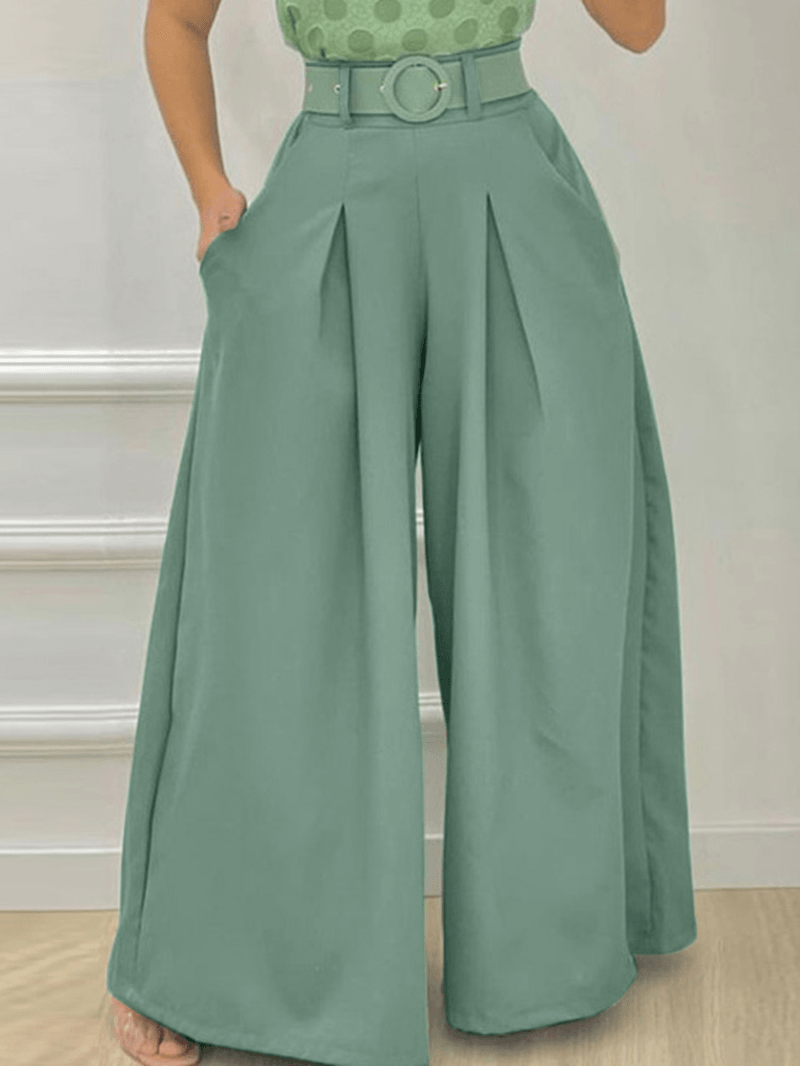 Daily Stylish Solid Wide Leg Loose Casual Side Pockets Pants for Women - MRSLM
