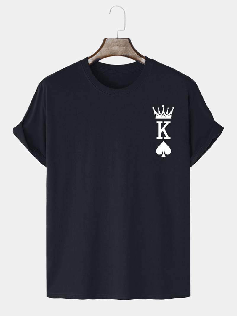 Mens 100% Cotton Crown King of Spades Poker Print T-Shirts - MRSLM