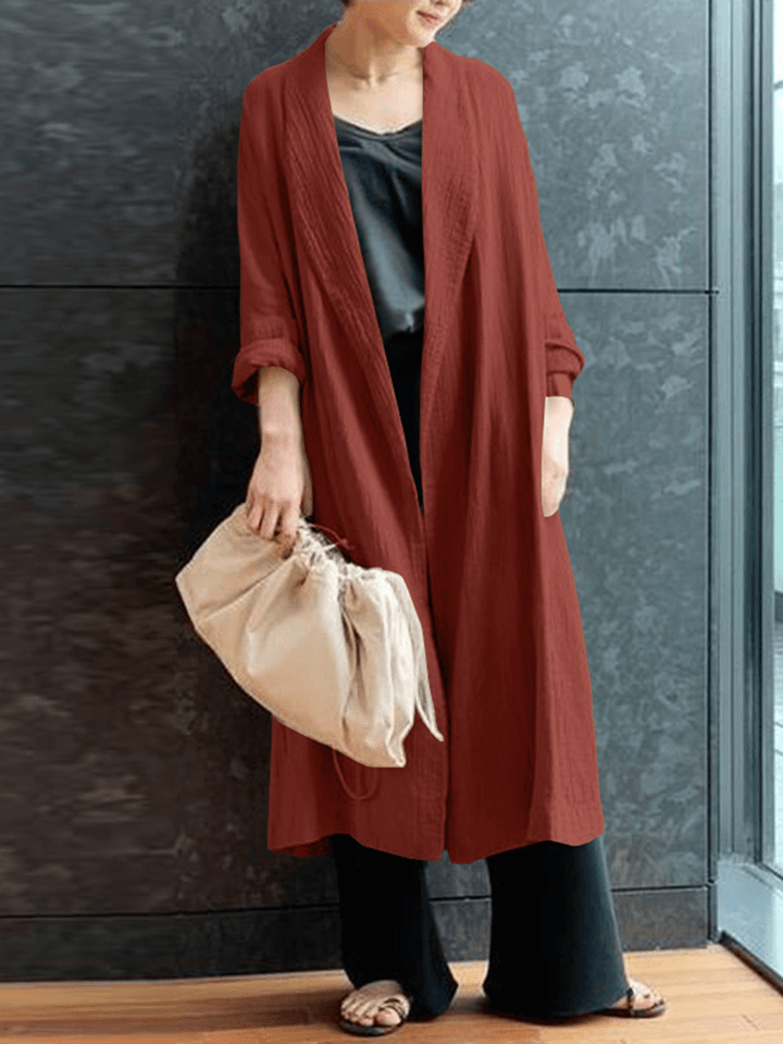 Pure Cotton Loose Literary Simple Mid-Calf Length Cardigan for Women - MRSLM