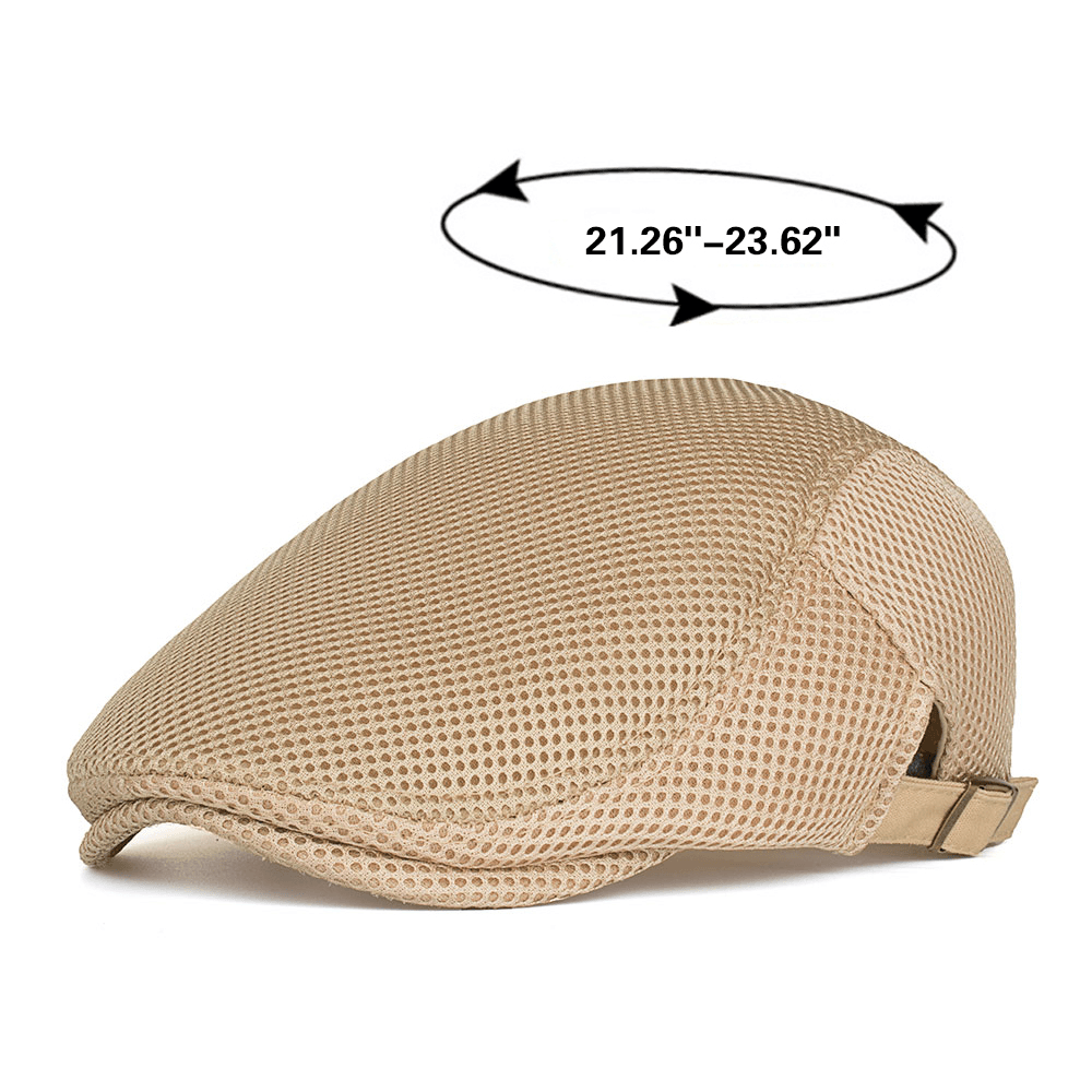 Collrown Men Summer Outdoor Casual Thin and Light Beret Hat Adjustable Breathable Mesh Newspaper Cap - MRSLM