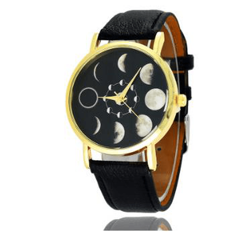 Solar Moon Phase Lunar Eclipse Unisex Watch Leather Strap Quartz Watch for Women Men - MRSLM