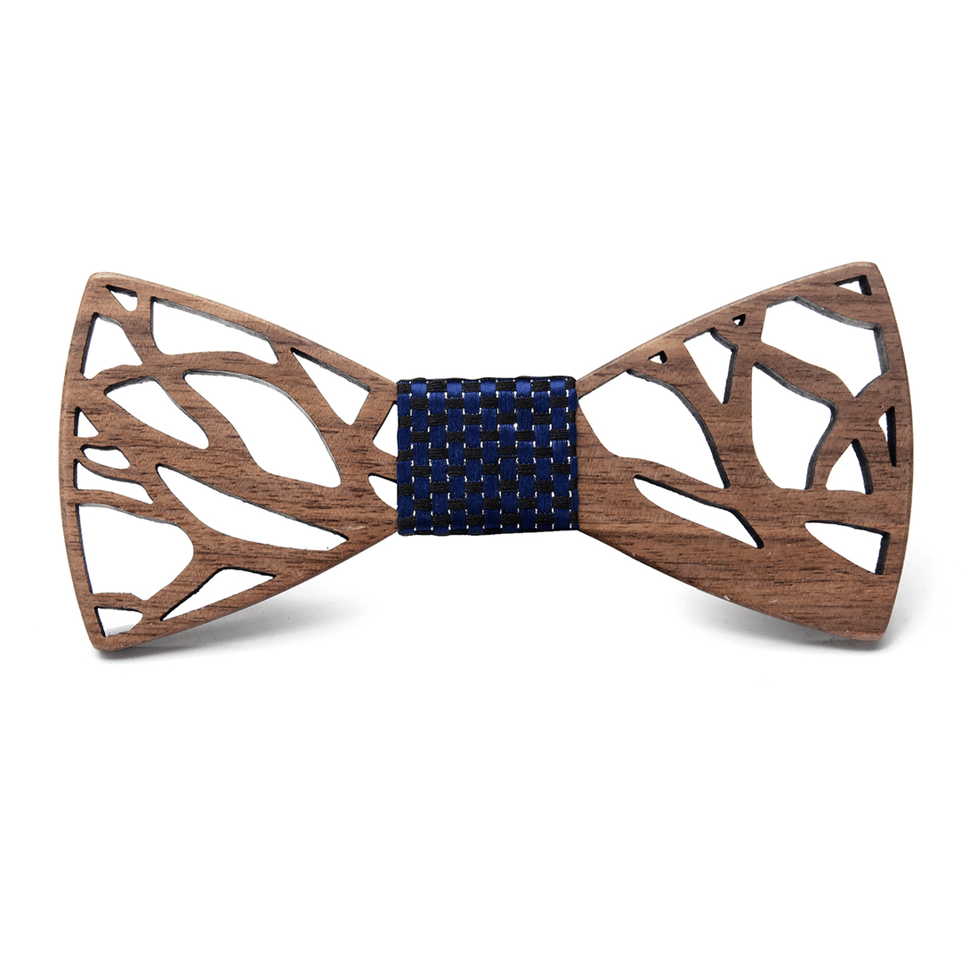 Handkerchief Cufflinks Set Wooden Bow Tie Bowknots for Wedding Pocket Square Hanky Cravat Decor Supplies - MRSLM