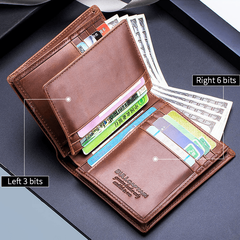 Men Genuine Leather Bifold Multi-Card Slot Card Holder Coin Purse Money Clip Wallet - MRSLM