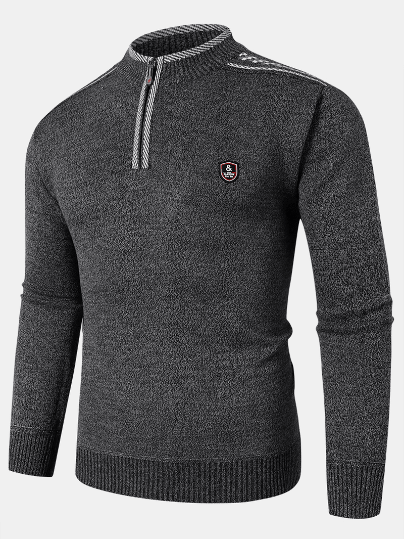 Mens Applique Half Zipped Front Pullover Knitted Sweaters - MRSLM