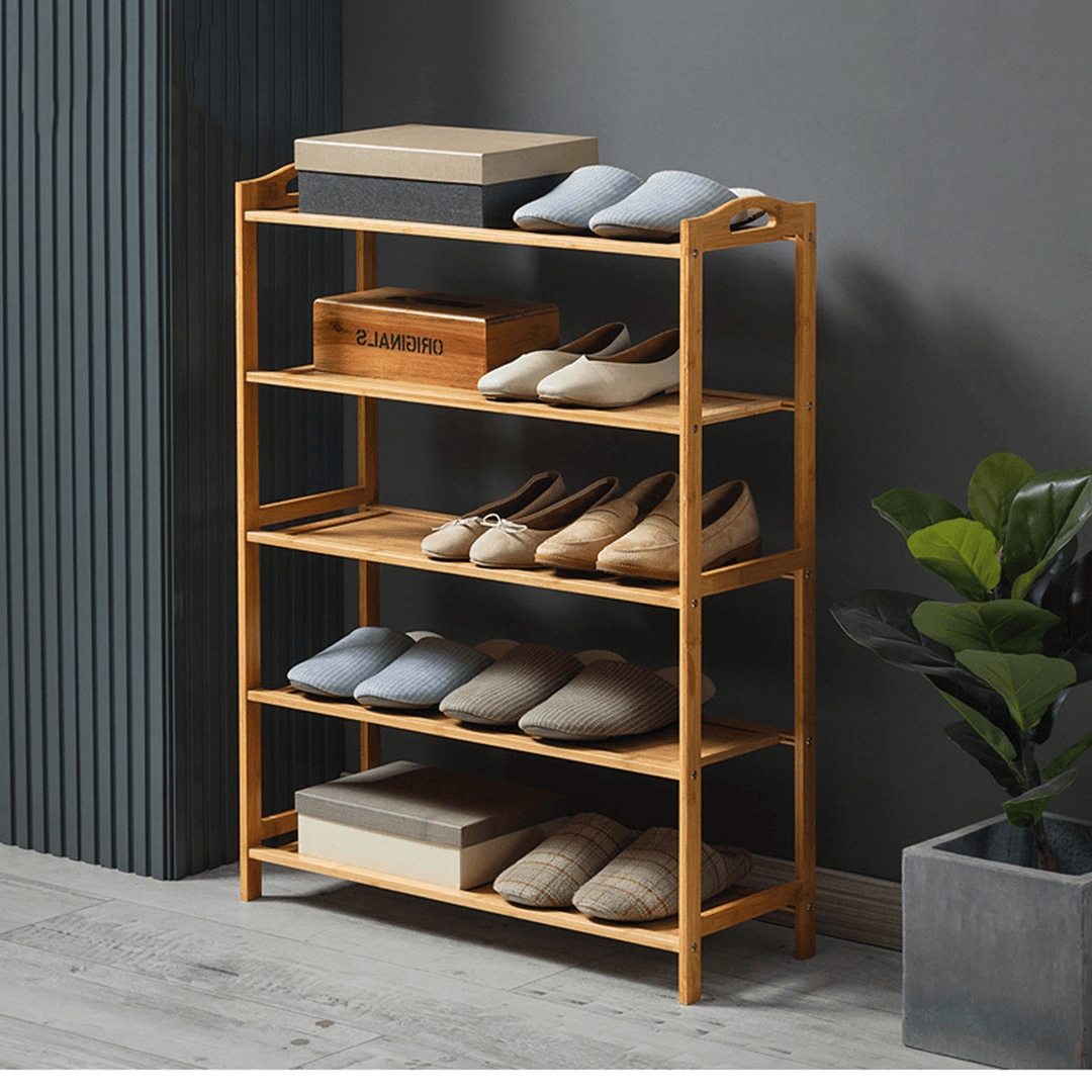 3/4/5/6 Tiers Shoes Rack Wood Bamboo Entryway Storage Shelf Multifunctional Sundries Holder Bookshelf for Office Home - MRSLM