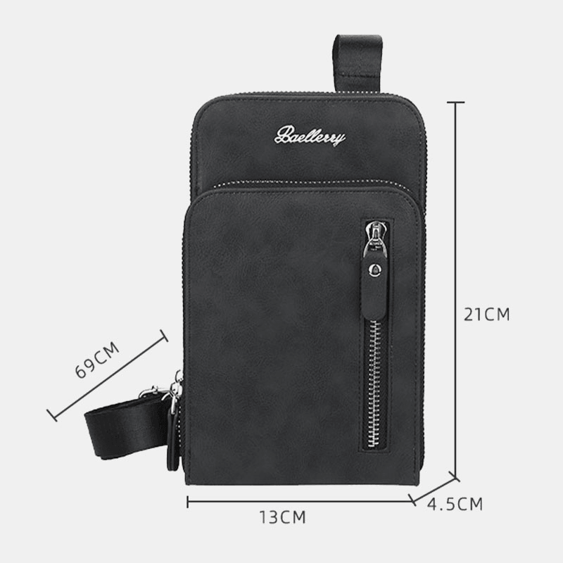 Baellerry Men Faux Leather Multifunction Vertical Large Capacity Double Zipper 6.3 Inch Phone Bag Crossbody Bag Wallet - MRSLM
