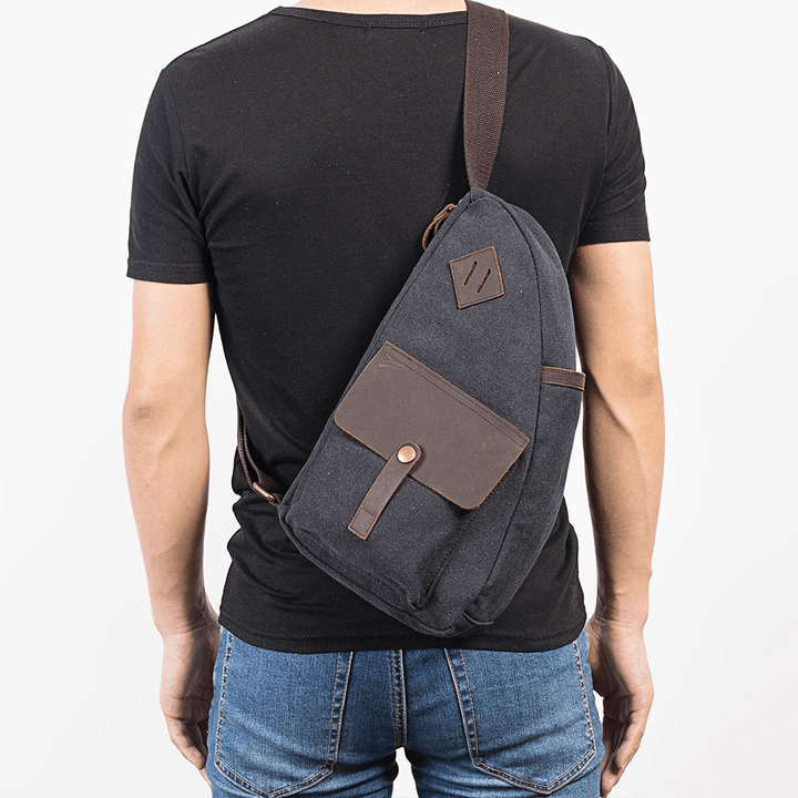 Men Canvas Patchwork Genuine Leather Chest Bag - MRSLM