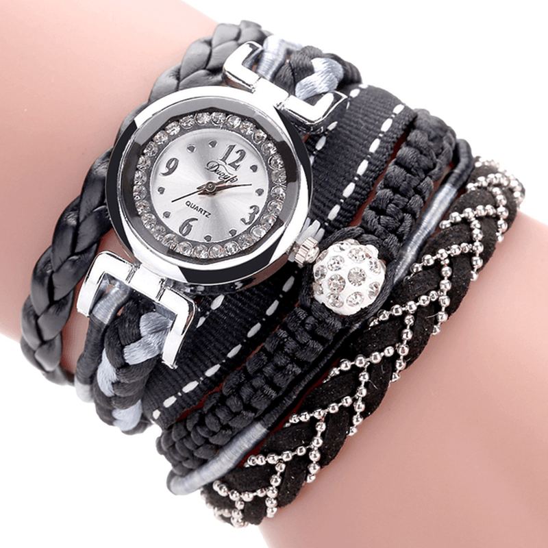 DUOYA DY080 Fashionable Fine Leather Band Winding Ladies Bracelet Watch Braided Quartz Watches - MRSLM