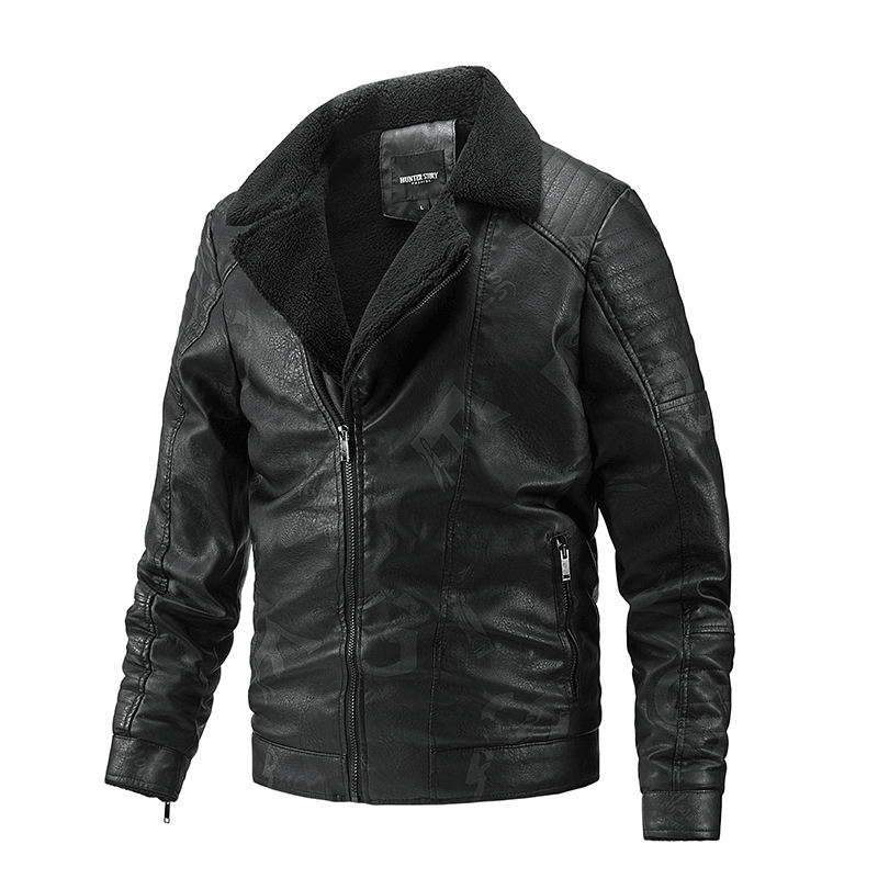 Fall Winter Lapel Men'S plus Velvet Motorcycle Leather Jacket - MRSLM
