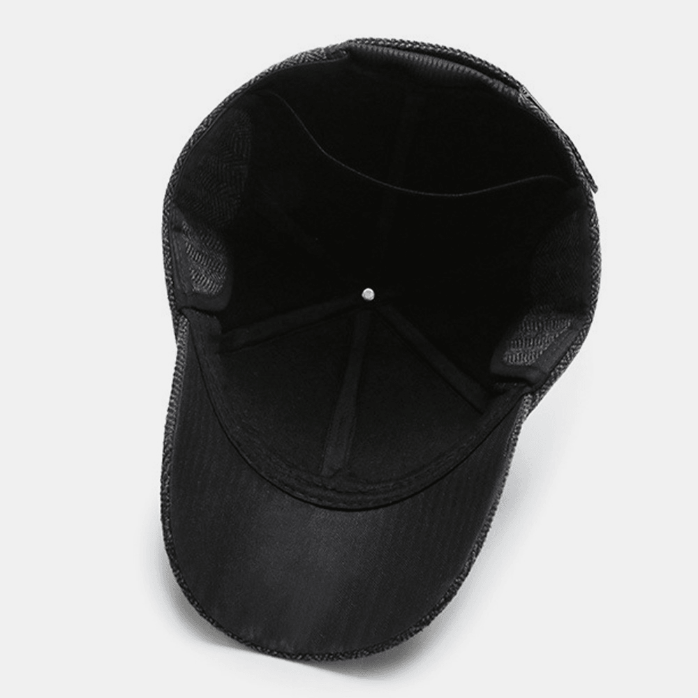 Men Metal Label Autumn Winter Thicken Warm Baseball Cap Outdoor Ear Protection Windproof Cool Protection Peaked Cap - MRSLM