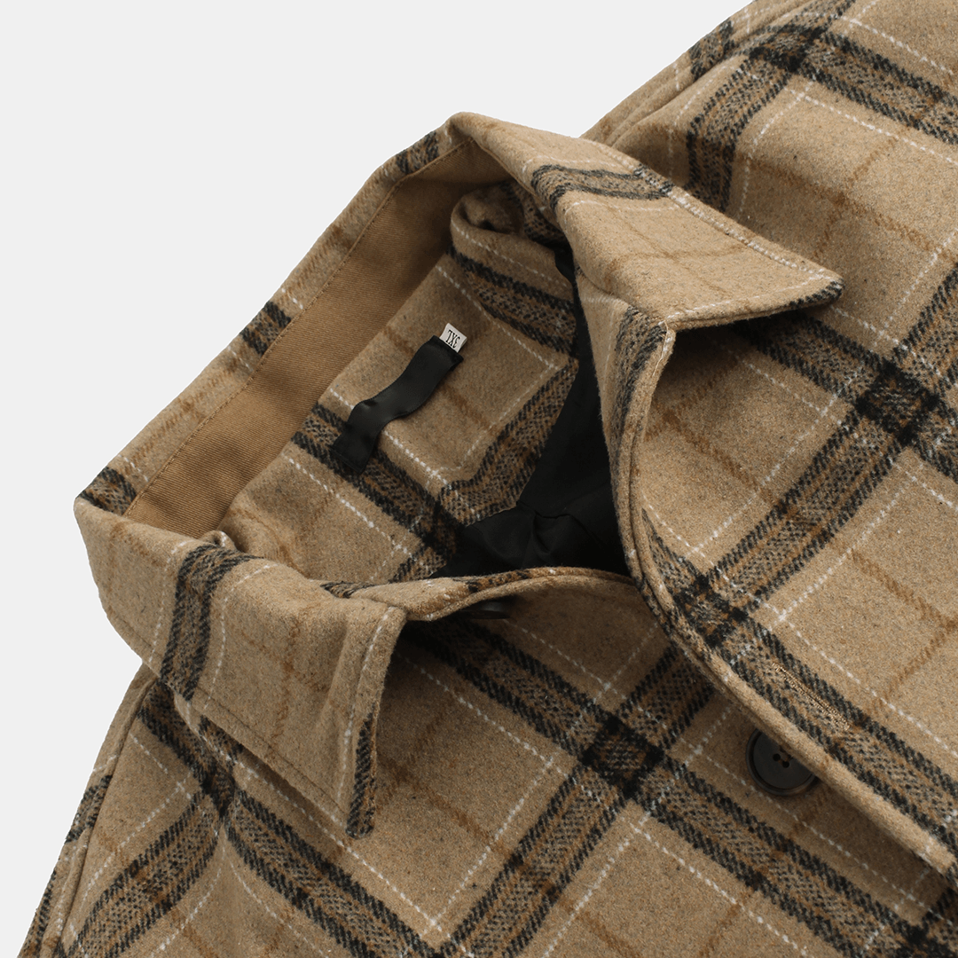 Mens Woolen Plaid Big Pockets Turn down Collar Jacket - MRSLM