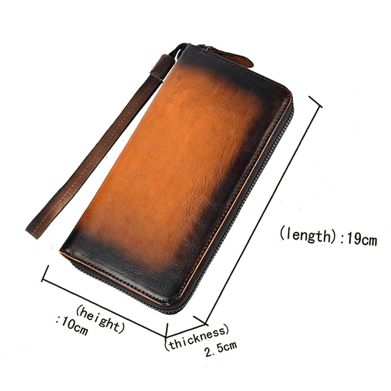 Men Genuine Leather Long Zipper Phone Bag Wallet - MRSLM