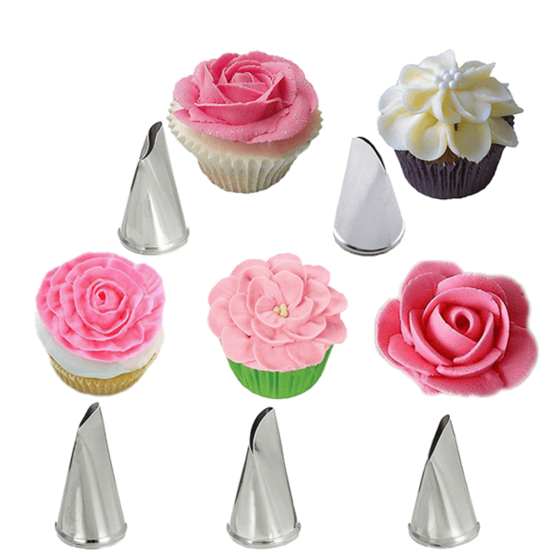 5 Pcs Set Rose Petal Icing Piping Nozzles Metal Cream Tips Cake Decorating Tools Cup Cake Pastry Tool - MRSLM