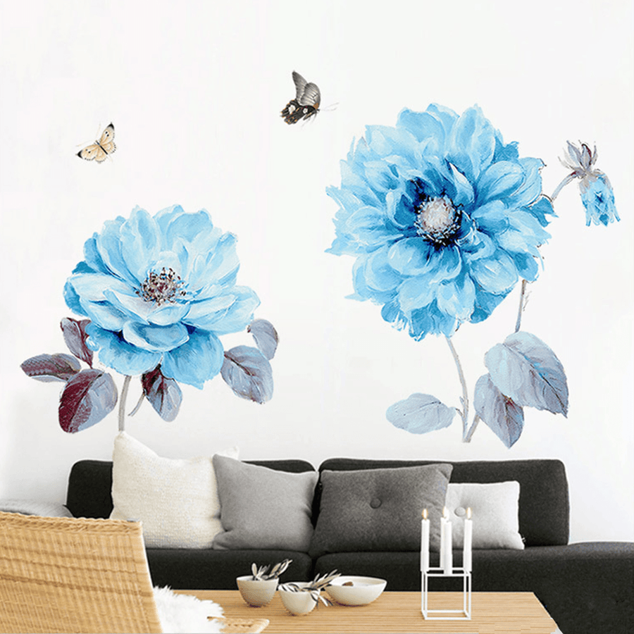 Blue Flowers Wall Sticker Room Sticker Living Room Background Bedroom Decorations - MRSLM