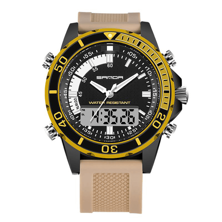 SANDA 003 Fashion Men LED Dual Display Watch Silicone Strap Swimming Diving Sport Watch - MRSLM