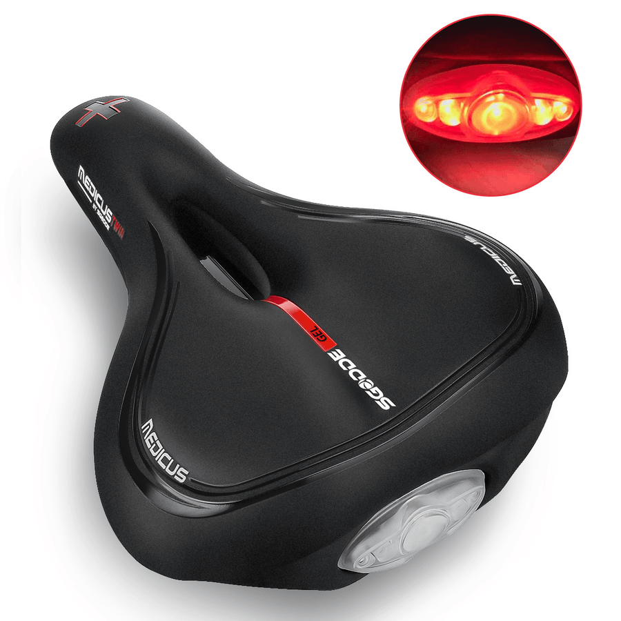 SGODDE Bicycle Saddle Memory Foam Soft Dual Shock Absorbing Breathable Bike Cushion Bike Seat with Taillight Cycling - MRSLM