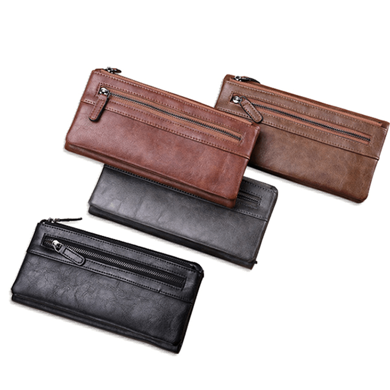 Men PU Leather Solid Long Phone Purse 11 Card Slot Wallet - MRSLM
