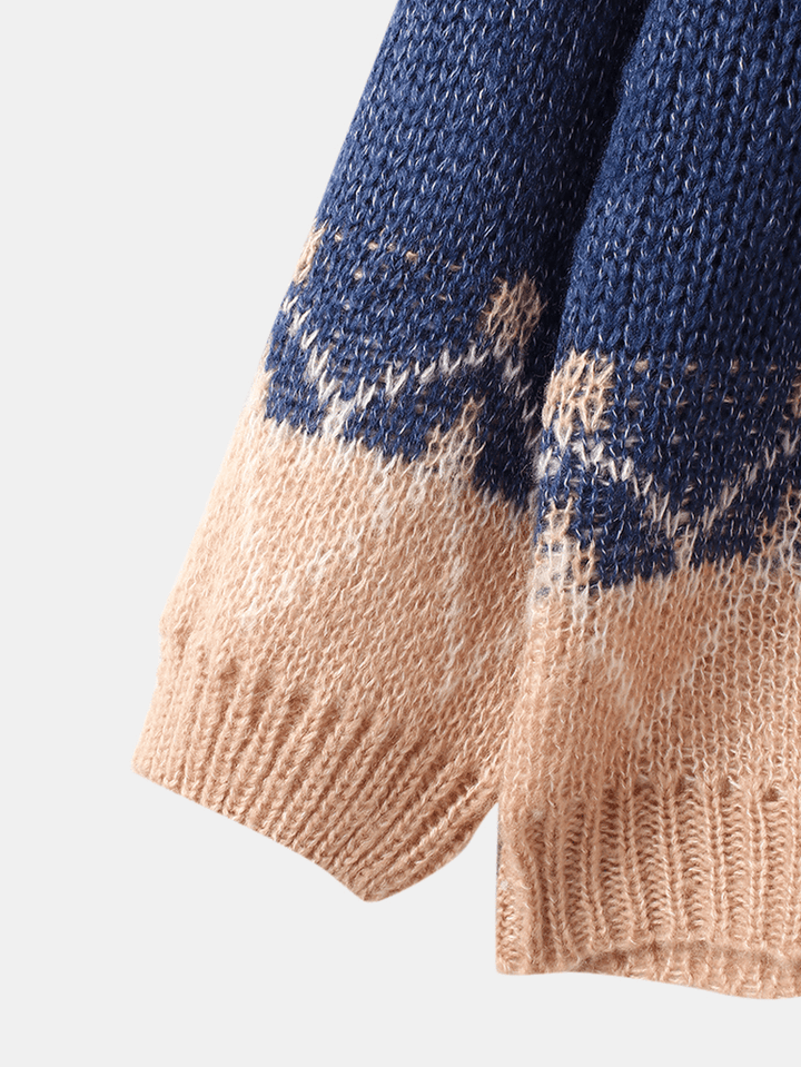 Women Vintage Pattern round Neck Knit Long Sleeve Pullover Sweaters - MRSLM