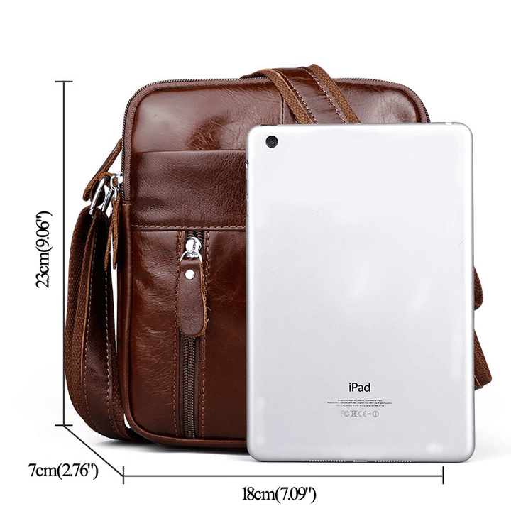 Brown Genuine Leather Shoulder Bag Messenger Crossbody Briefcase Sling Bag for Ipad Mini - MRSLM