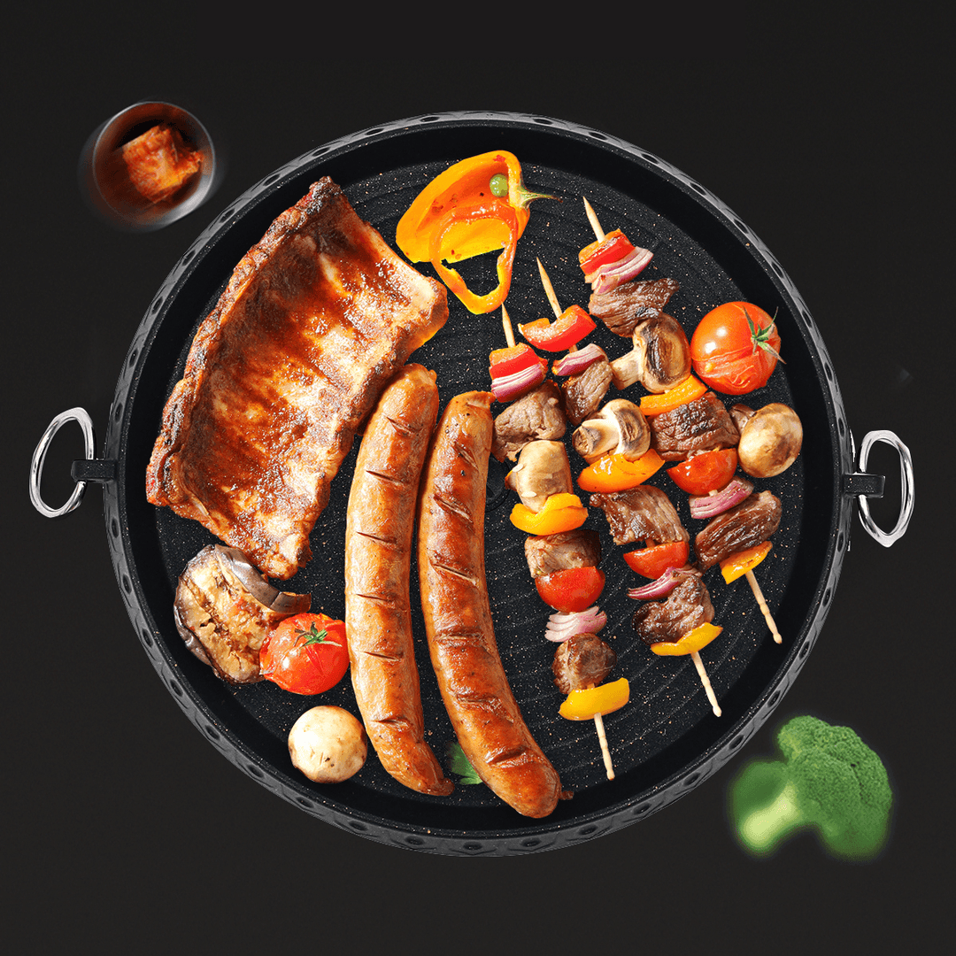 12 Inch Korean Barbecue Nonstick Plate Grill Pan Maifan Stone round Cooker BBQ Tray - MRSLM