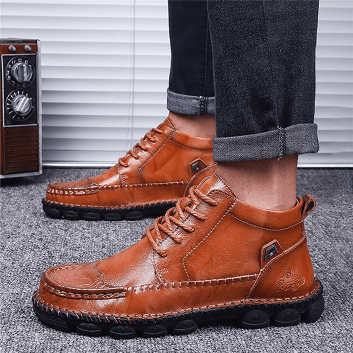 Menico Genuine Leather Spicing Shoeface Large Size Hand Stitching Soft Sole Casual Ankle Boots - MRSLM