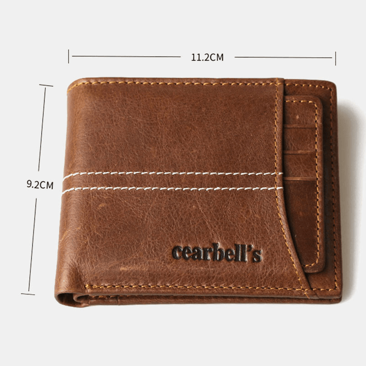 Men Genuine Leather Minimalist Wallet Retro Multi-Card Slot Card Holder Coin Purse Money Clip Cowhide Wallet - MRSLM