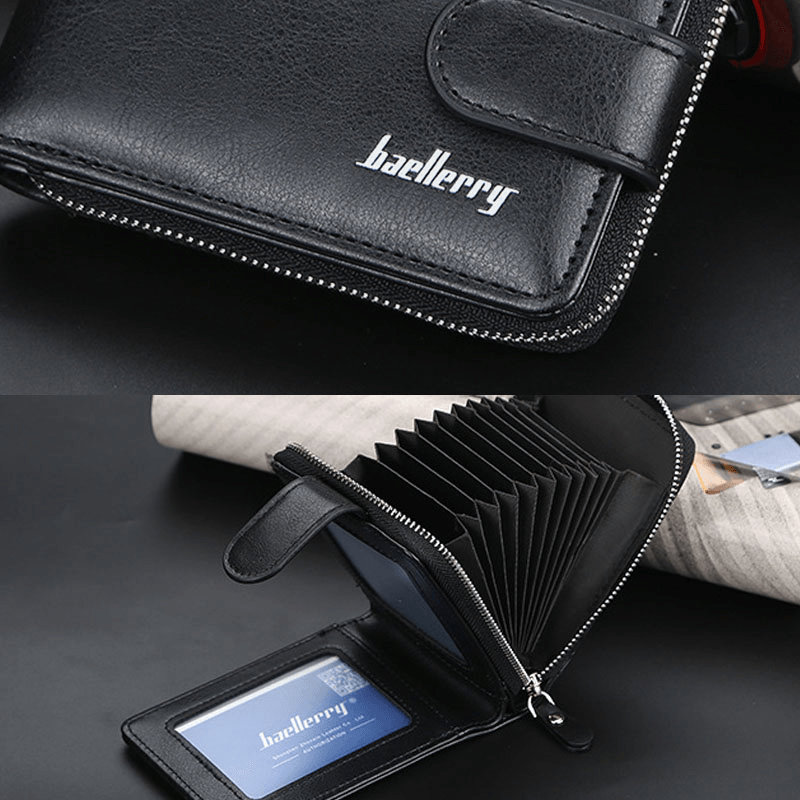 Baellerry Men PU Leather Organ Design Multi-Card Slot Retro Money Clip Card Holder Wallet - MRSLM