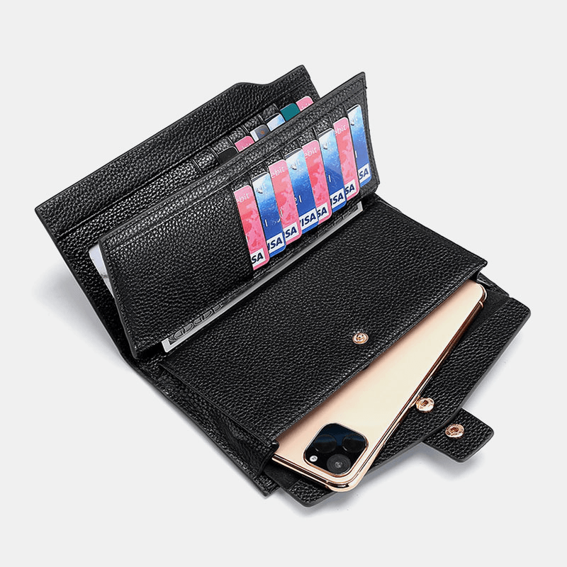 Unisex Genuine Leather RFID Anti-Theft Lychee Pattern 5.8 Inch Phone Bag Clutch Purse Multi-Slot Card Holder Wallet - MRSLM