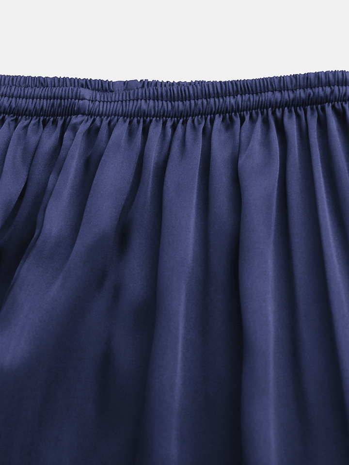 Men Solid Color Elasticated Waist Sleepwear Shorts Breathable Home Loungewear - MRSLM